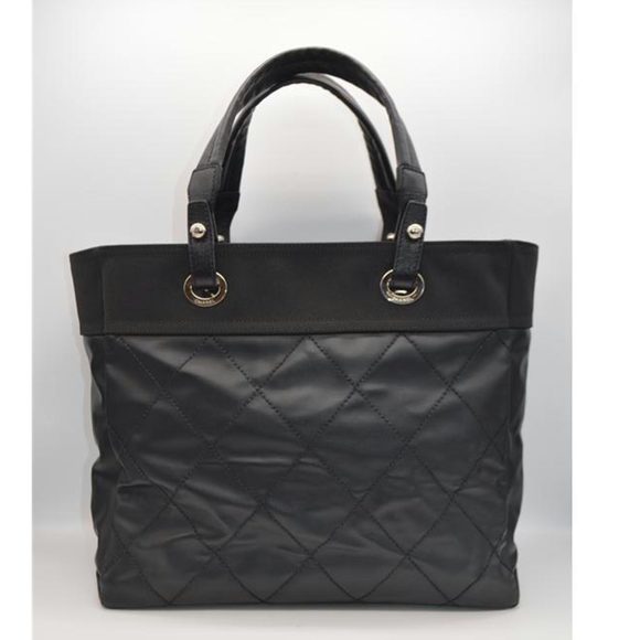 Chanel Black Noir Tote Paris Bag Canvas Biarritz - Picture 1 of 7